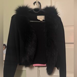 Nicole Miller Genuine FOX FUR Cardigan Black Large
